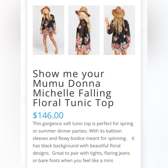 Show me your Mumu Donna Michelle Falling Floral Tunic Top - Picture 2 of 5